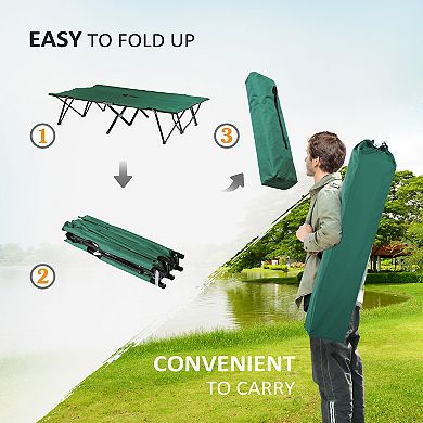 Outdoor Double Camping Cot Foldable Bed W/ Portable Travel Bag, 300 Lbs., Green