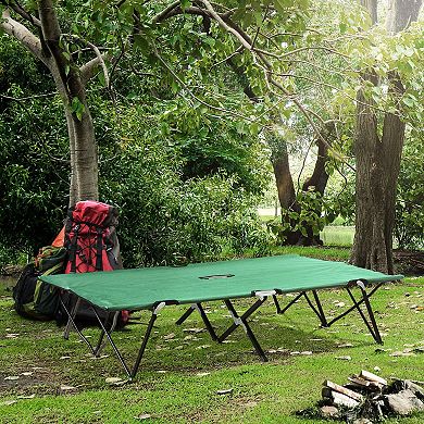 Outdoor Double Camping Cot Foldable Bed W/ Portable Travel Bag, 300 Lbs., Green