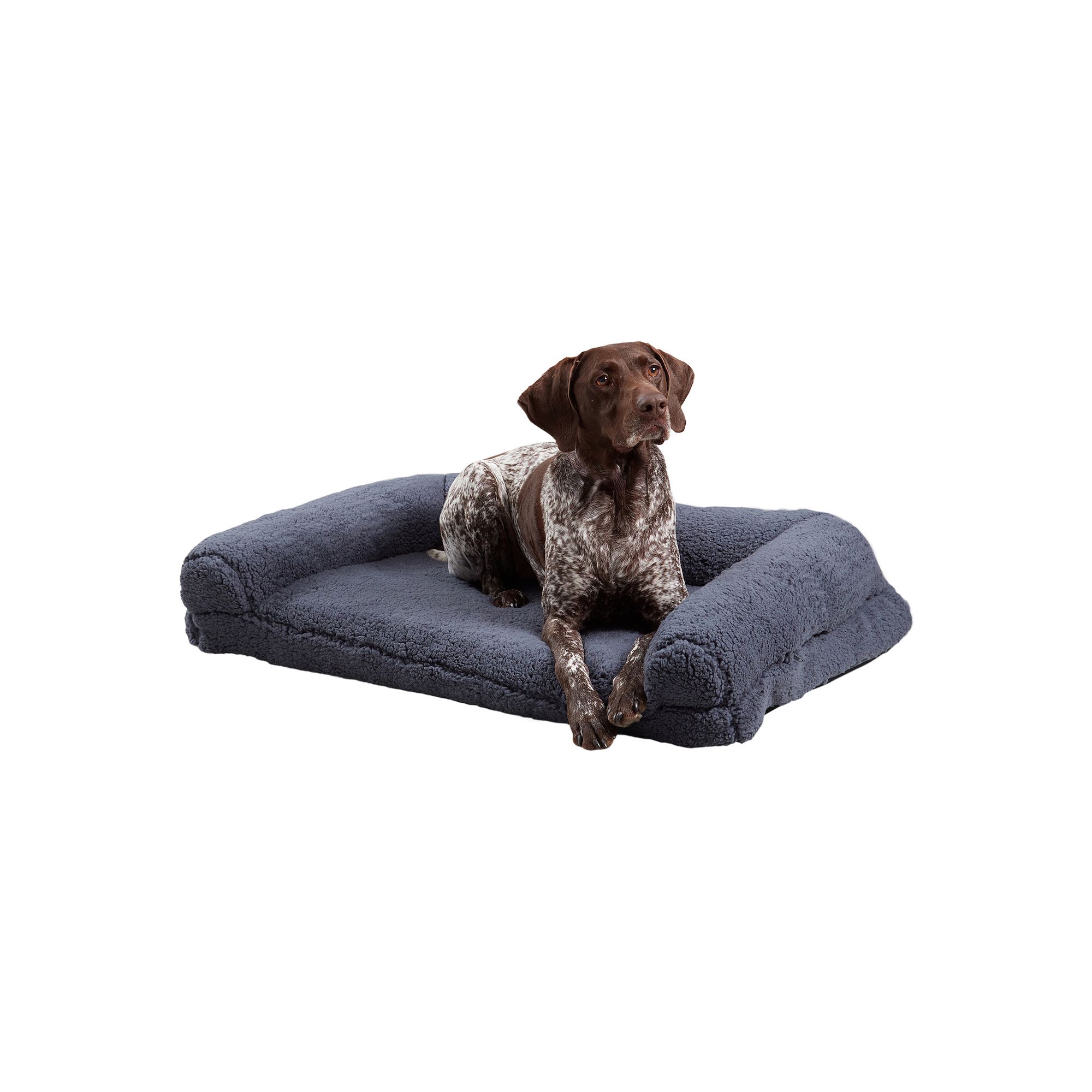 Happy Hounds Millie Sofa Style Sherpa Dog Bed, Blue Silver