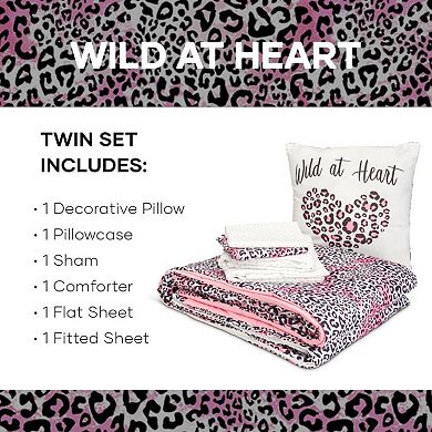 Luxuriant Home Kids Wild at Heart Bed in a Bag Set with Decorative Pillow