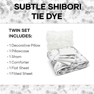 Luxuriant Home Subtle Shibori Bed in a Bag Set with Decorative Pillow