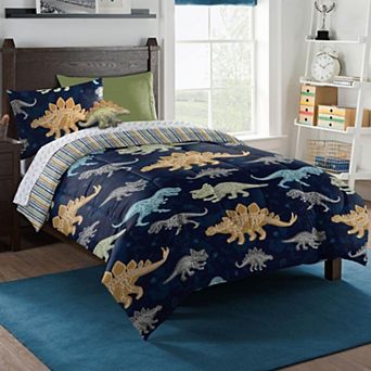 Luxuriant Home Kids Dino Discovery Bed in a Bag Set with Decorative Pillow