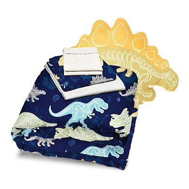 Luxuriant Home Kids Dino Discovery Bed in a Bag Set with Decorative Pillow
