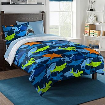 Luxuriant Home Kids Shark Adventure Bed in a Bag Set with Decorative Pillow