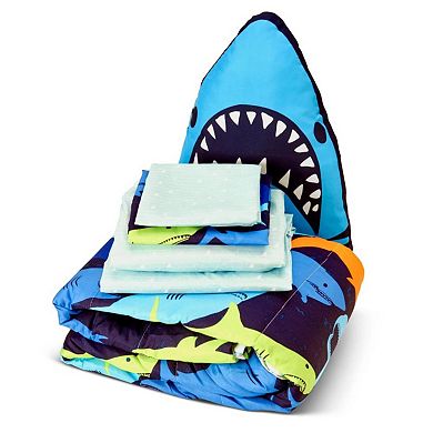 Luxuriant Home Kids Shark Adventure Bed in a Bag Set with Decorative Pillow