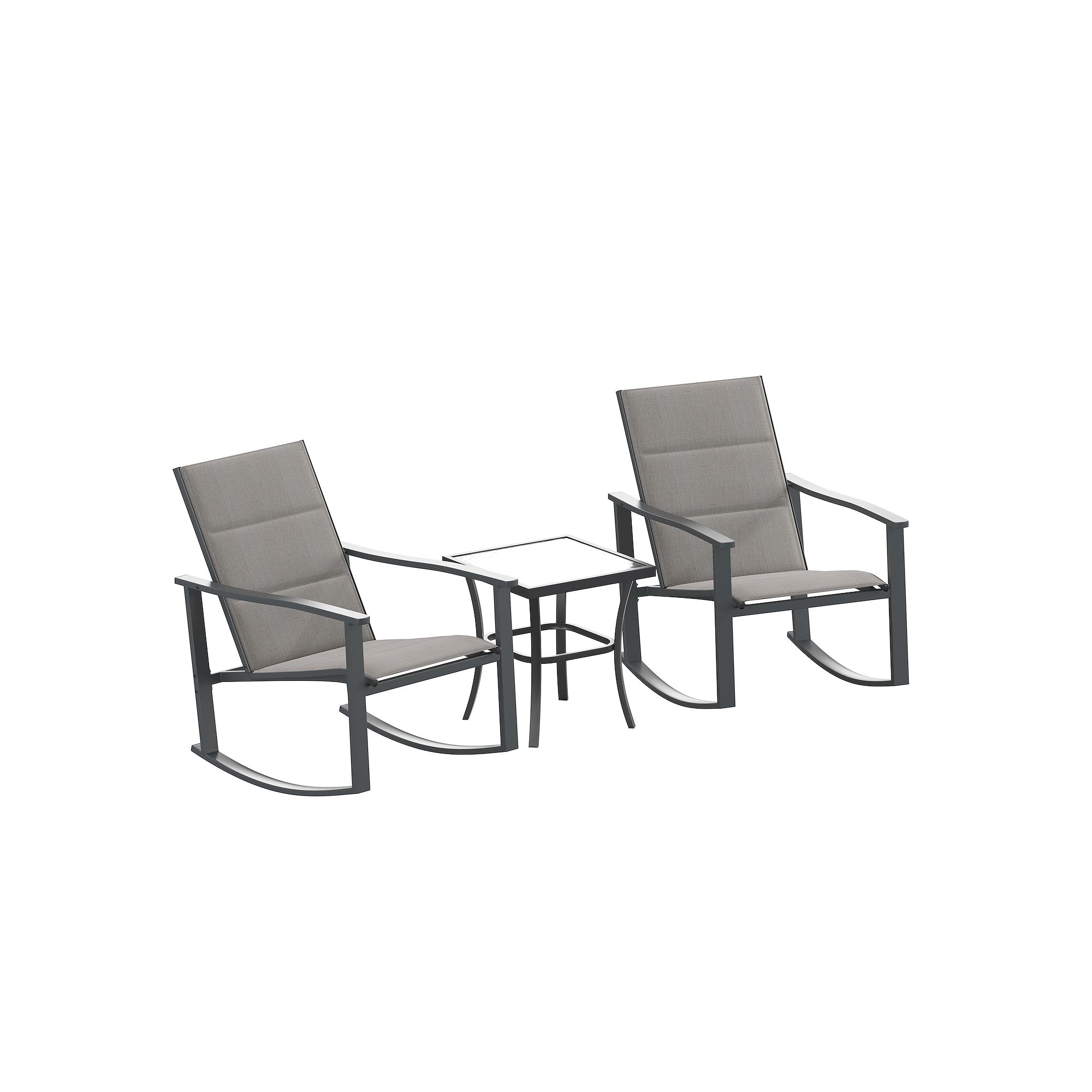 Flash Furniture Brazos Outdoor Rocking Chair Bistro 3 Piece Set, Gray
