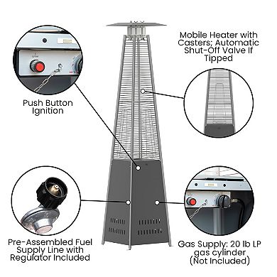 Flash Furniture Sol Patio Outdoor Heating Stainless Steel Pyramid 42,000 BTU Propane Heater