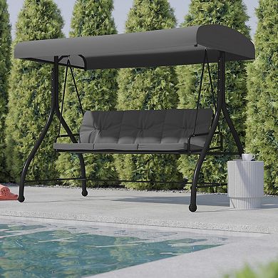 Flash Furniture Tellis 3-Seat Outdoor Converting Patio Swing Canopy Hammock with Cushions