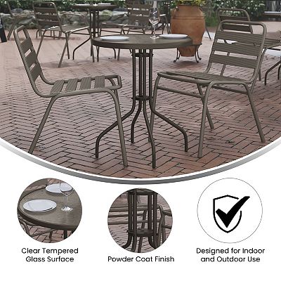 Flash Furniture Bellamy Silver Round Tempered Glass Metal