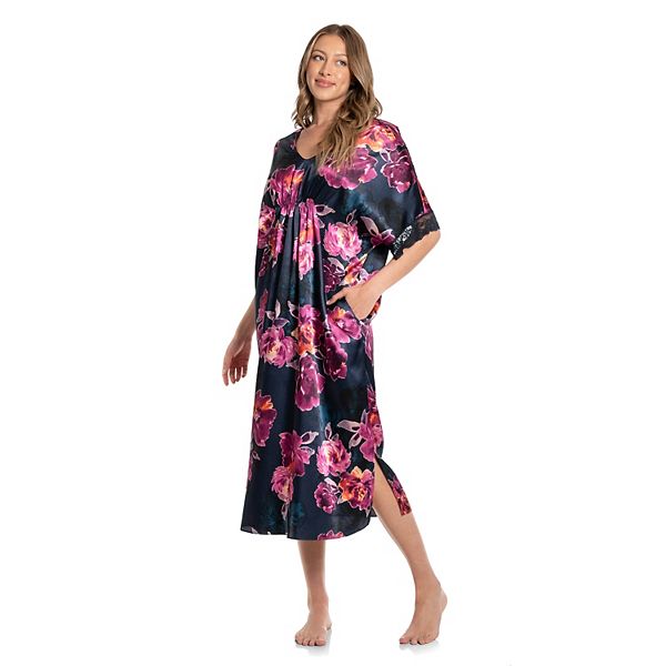 Bouquet-Printed Matte Satin Zip Caftan