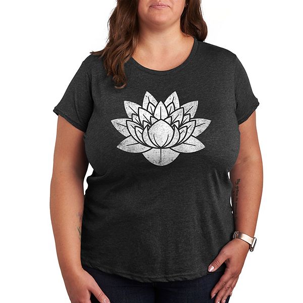 Plus Size Lotus Flower Distressed Graphic Tee