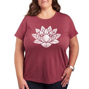 Plus Size Lotus Flower Distressed Graphic Tee