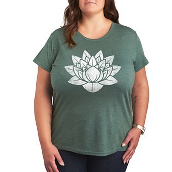 Plus Size Lotus Flower Distressed Graphic Tee