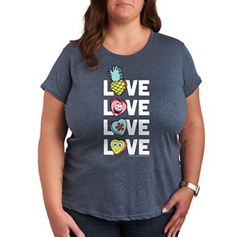 Plus Size SpongeBob Squarepants Stacked Love With Hearts Graphic Tee