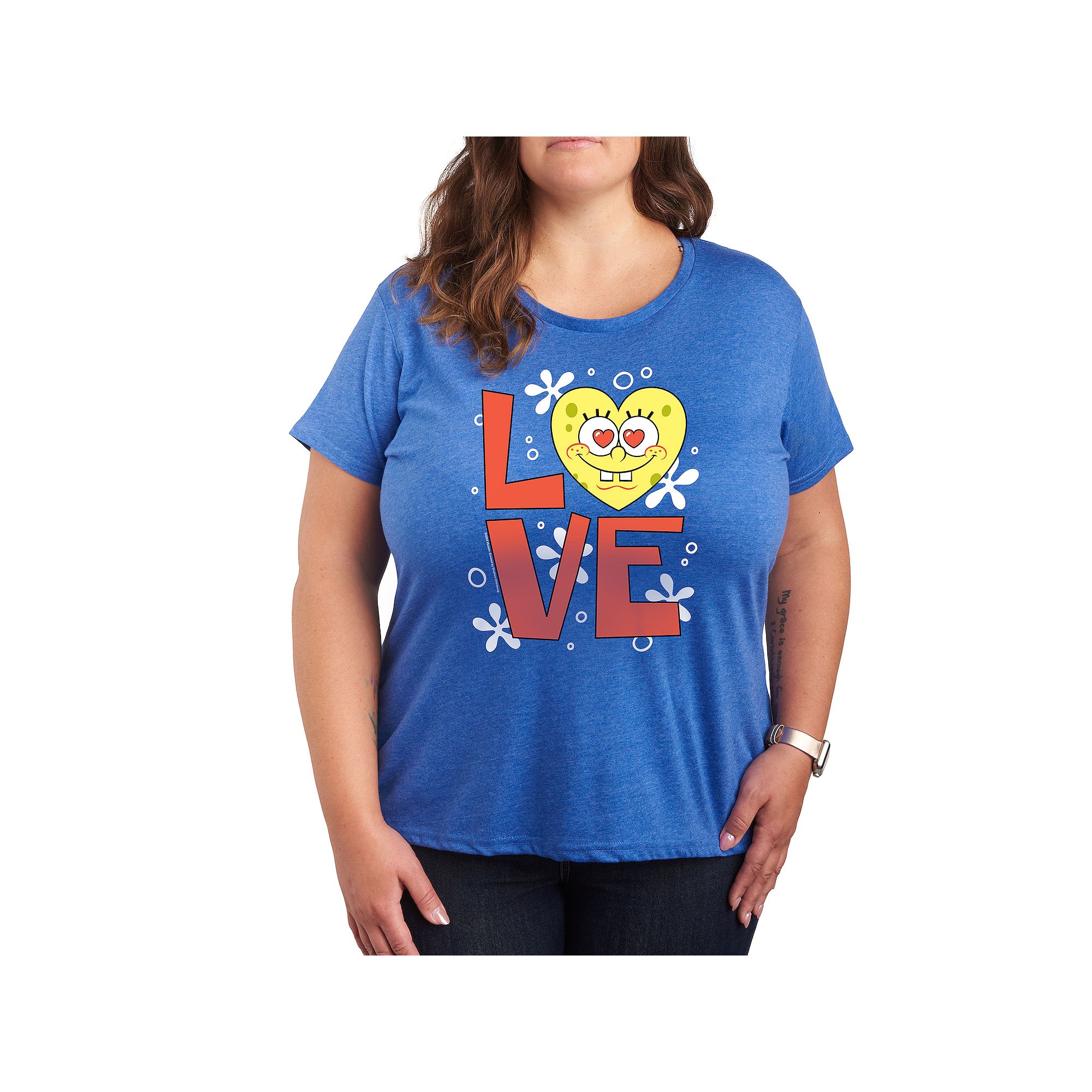 Plus Size SpongeBob Squarepants Love Heart Graphic Tee, Womens, Size: 1XL,