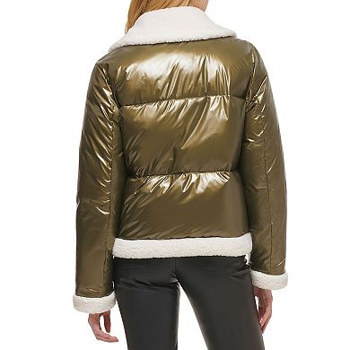 Women's Levi's® Sherpa Trimmed Faux Leather Puffer Jacket