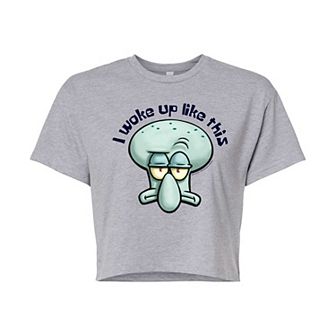 Juniors' SpongeBob SquarePants I Woke Up Like This Cropped Tee