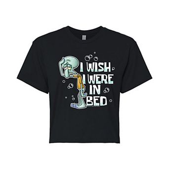 Juniors' SpongeBob SquarePants I Wish I Were In Bed Cropped Tee