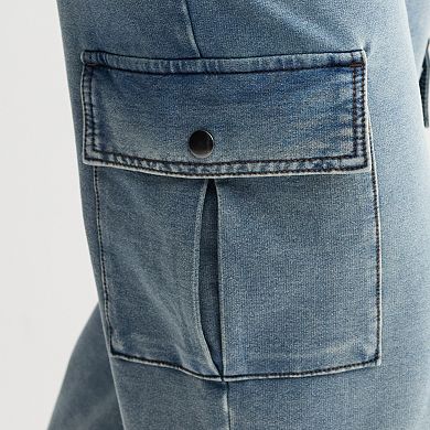 Juniors' Vanilla Star Indigo Print Tie Hem Cargo Parachute Pants