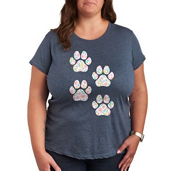 Plus Floral Dog Paw Prints Graphic Tee
