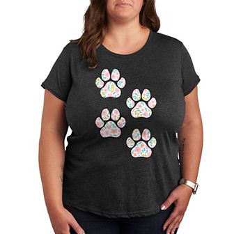 Plus Floral Dog Paw Prints Graphic Tee