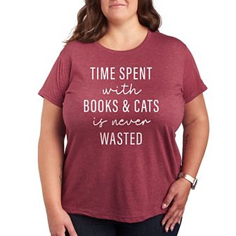 Plus Time Spent With Books Cats Graphic Tee