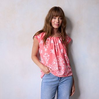 Petite LC Lauren Conrad Pleat Neck With Straight Hem Top