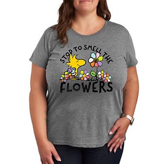 Plus Peanuts Woodstock Smell The Flowers Graphic Tee