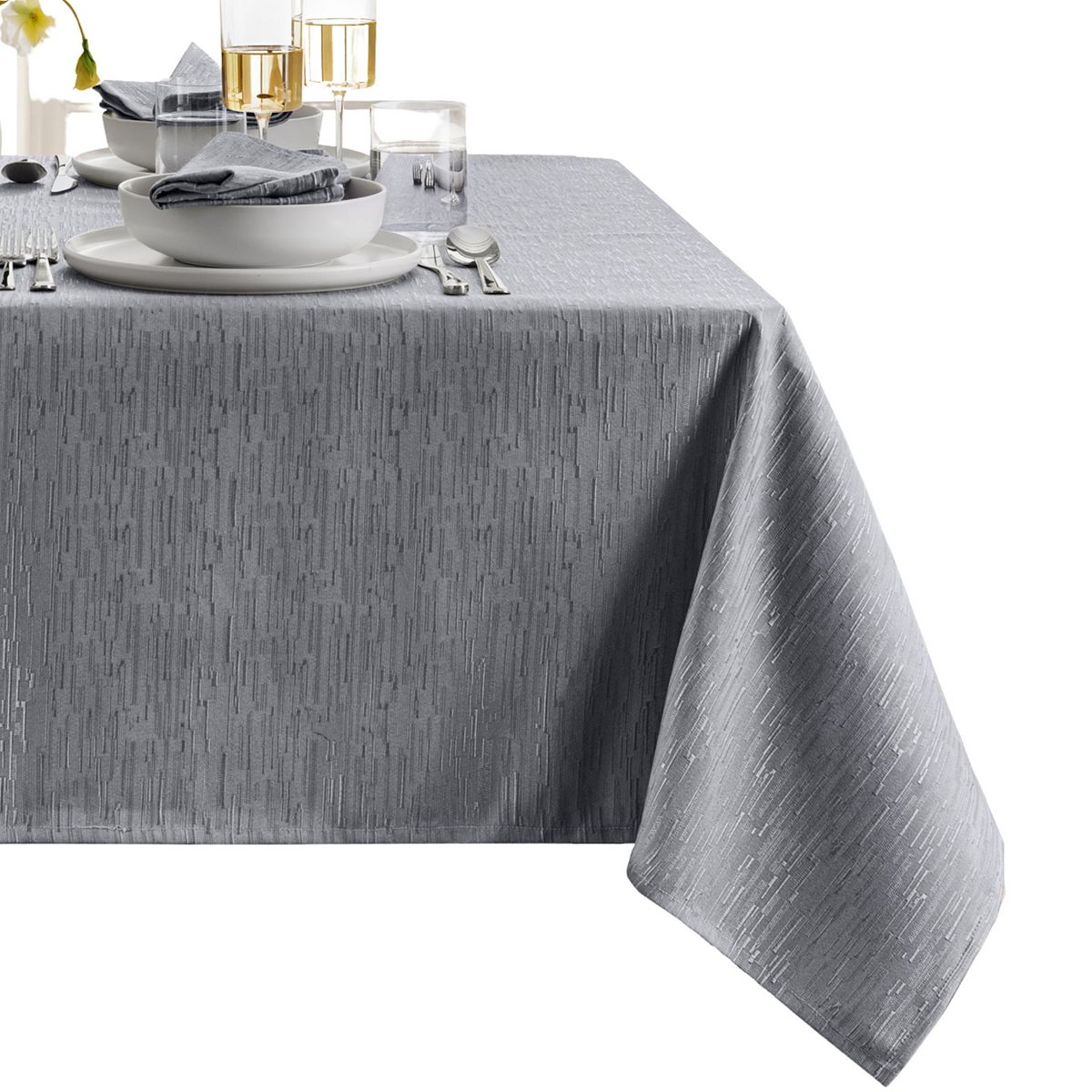 Elrene Home Fashions Continental Solid Texture Water and Stain Resistant Tablecloth - Gray, 60X102