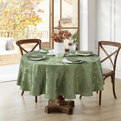 Elrene Home Fashions Elegant Woven Leaves Jacquard Damask Round Tablecloth