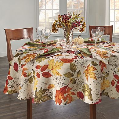 Elrene Home Fashions Autumn Leaves Fall Printed 70" Round Tablecloth