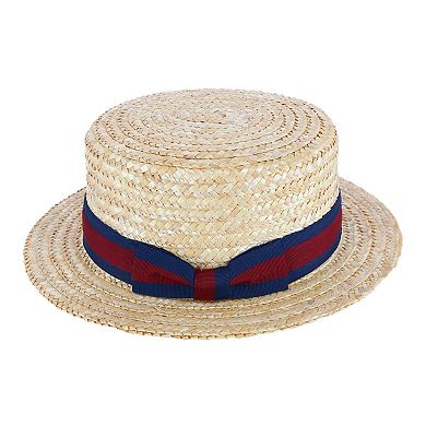 Ctm Straw 2 Inch Brim Boater Hat With Navy Band And Elastic Sweatband