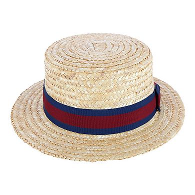Ctm Straw 2 Inch Brim Boater Hat With Navy Band And Elastic Sweatband