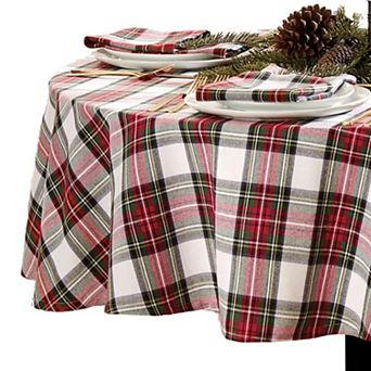 Elrene Home Fashions Christmas Classic Holiday Plaid Cotton Round Tablecloth