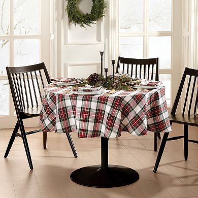 Elrene Home Fashions Christmas Classic Holiday Plaid Cotton Round Tablecloth