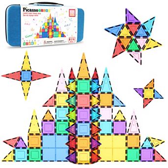 PicassoTiles 101 pc Magnetic Tiles, Magnetic Building Blocks for Kids 3+ w/ Large Carry Case
