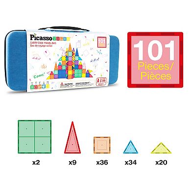 PicassoTiles 101 PC Magnetic Tiles, Magnetic Building Blocks for Kids 3+ w/ Large Carry Case