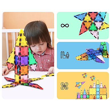 PicassoTiles 101 PC Magnetic Tiles, Magnetic Building Blocks for Kids 3+ w/ Large Carry Case