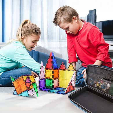 PicassoTiles 101 PC Magnetic Tiles, Magnetic Building Blocks for Kids 3+ w/ Large Carry Case