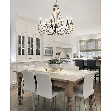 Rustica Adjustable Greige Metal/wood Bead Led Chandelier