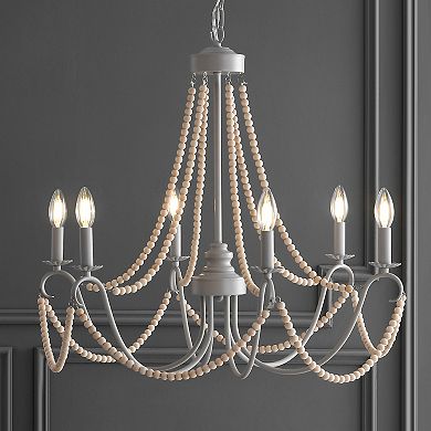Rustica Adjustable Greige Metal/wood Bead Led Chandelier