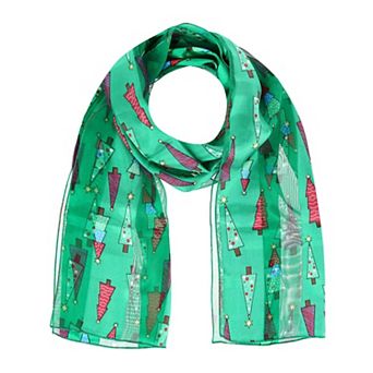 Ctm Women's Christmas Tree Holiday Print Lightweight Scarf