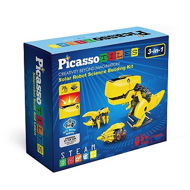 PicassoTiles 3-in-1 STEM Kids Solar Powered Dinosaur Robot Science Kit PBM02