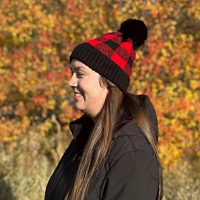Love Of Fashion Women's Knit Buffalo Plaid Winter Beanie Hat With Pom