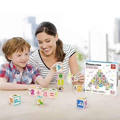 PicassoTiles 36 Pcs Magnetic Blocks Letter, Alphabet, Number, Magnetic Building Blocks for Toddlers