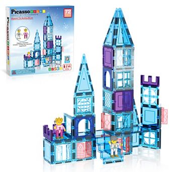 PicassoTiles 72 pc Ice Castle Themed, Magnetic Tiles Building Blocks for Kids, Magnet for Kids 3+