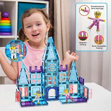 PicassoTiles 72 PC Ice Castle Themed, Magnetic Tiles Building Blocks for Kids, Magnet for Kids 3+