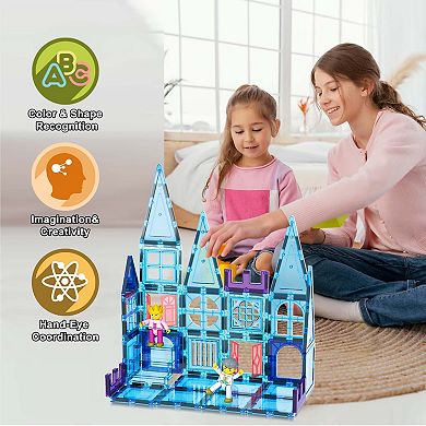 PicassoTiles 72 PC Ice Castle Themed, Magnetic Tiles Building Blocks for Kids, Magnet for Kids 3+