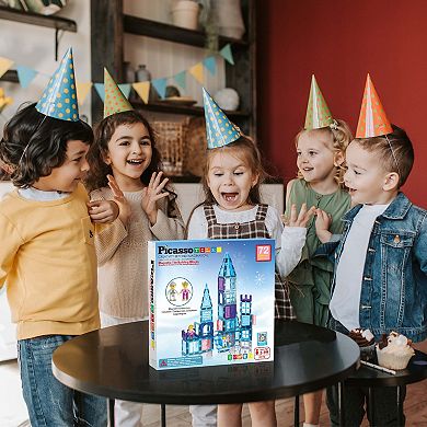 PicassoTiles 72 PC Ice Castle Themed, Magnetic Tiles Building Blocks for Kids, Magnet for Kids 3+