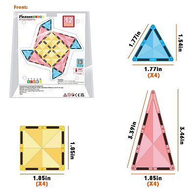 PicassoTiles 12 PC Travel Size Magnetic Tiles, Magnetic Building Blocks for Kids, Magnet for Kids 3+